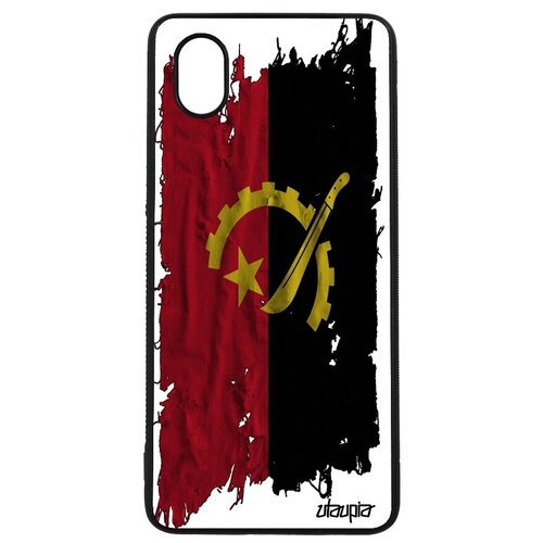 фото Ударопрочный чехол на смартфон // samsung galaxy a01 // "флаг анголы на ткани" государственный патриот, utaupia, белый