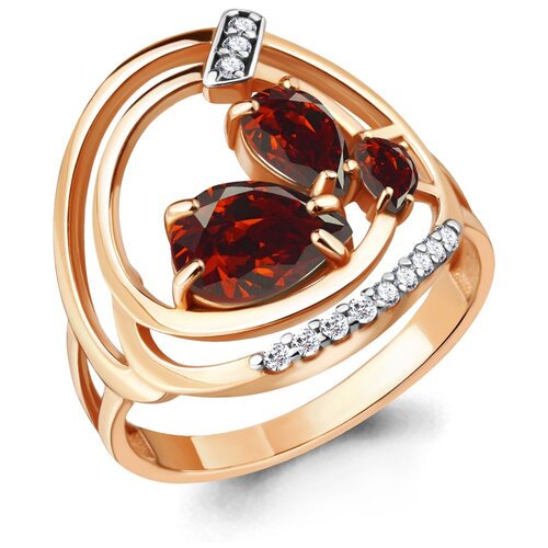 фото Кольцо из золочёного серебра aquamarine а6923103а-п с фианитом и гранатом diamant-online