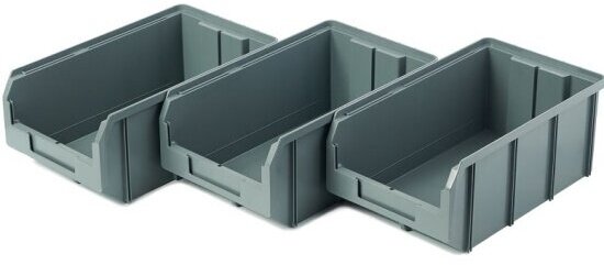 Пластиковый ящик Стелла-техник V-3-К3-серый, 342х207х143мм, комплект 3 штуки