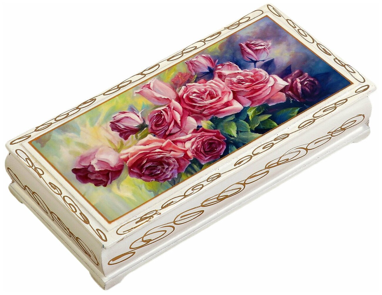 Шкатулка - купюрница «Розы», белая, 8,5×17 см, лаковая миниатюра 3696413