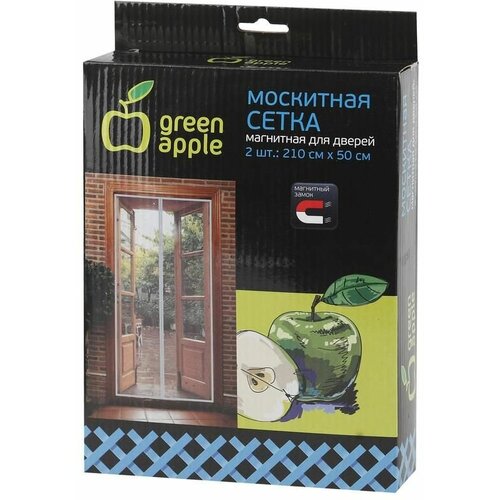 Сетка магнитная на дверь 210х50см магнитный замок 12шт липучка крепежная GBN007 в упак 2шт Green Apple Б0032054 1274₽