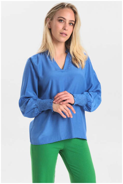 Блуза  NUMPH, длинный рукав, однотонная, размер XL, голубой