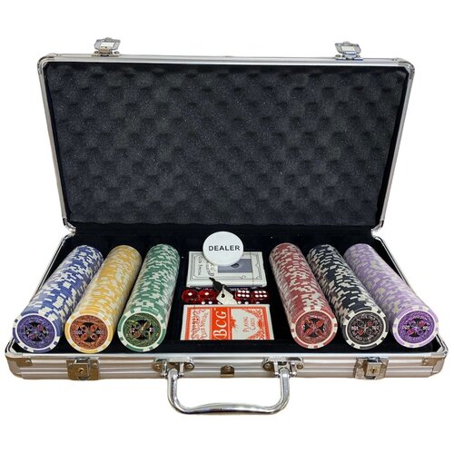 Набор для покера Ultimate 300 фишек 11,5 г с номиналом в чемодане с сукном в подарок