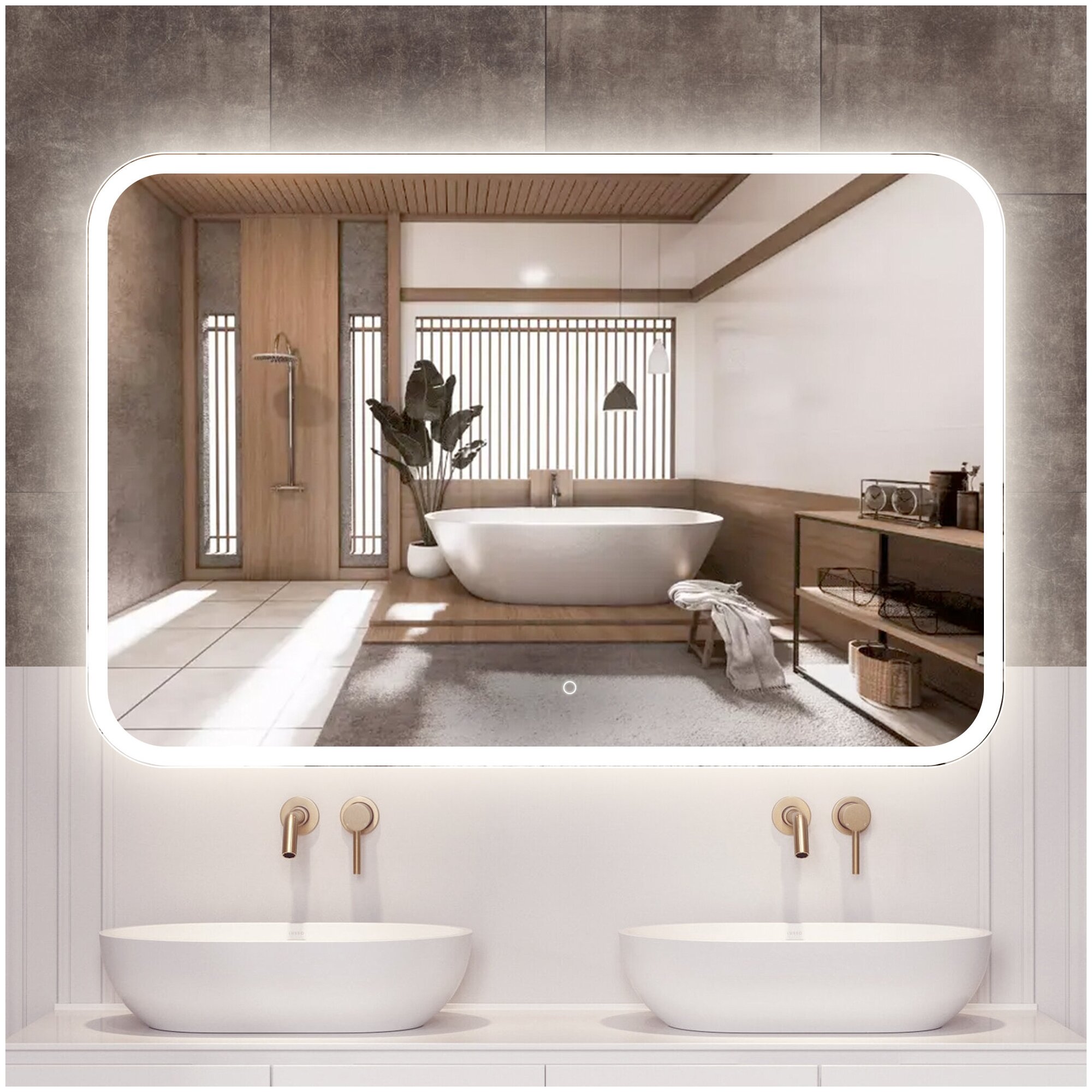 Зеркало "LORENA" 120 х 80 см, в ванную комнату с LED подсветкой (6000 К), настенное зеркало в прихожую для макияжа, зеркало интерьерное на стену
