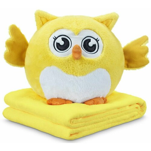 Сова с пледом игрушка подушка 3 в 1 мягкая игрушка антистресс сонная сова 3 в 1 плед подушка плед желтая