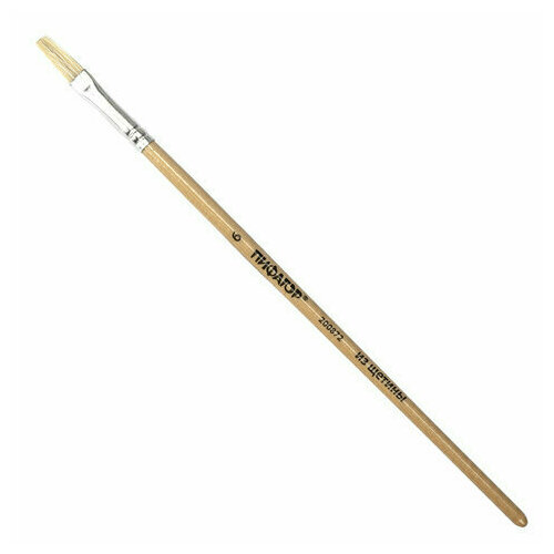Кисть пифагор, щетина, плоская, № 6, деревянная лакированная ручка, пакет с подвесом, 200872 (арт. 200872)
