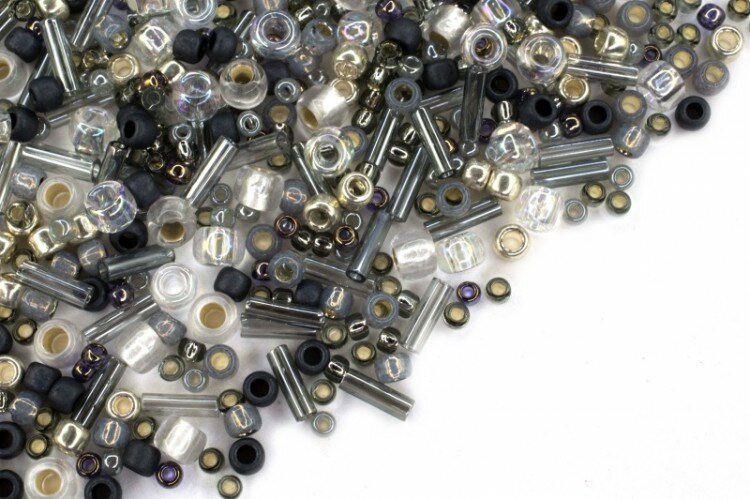 Бисер японский TOHO MIX 3211, смесь форм и размеров, оттенок серый/серебристый, 10 грамм