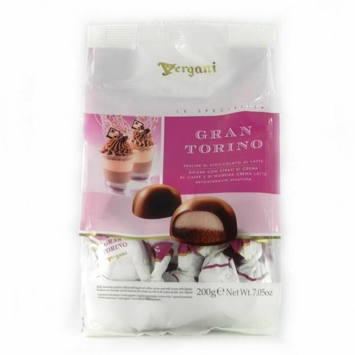 Конфеты Итальянские Vergani Gran Specialit, пралине из молочного шоколада с начинкой из кофейных сливок с ликером, 200г