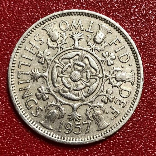Монета Великобритания 2 Шиллинга 1957 год Королева Елизавета 2 #2/9 монета великобритания 2 шиллинга 1948 год 2 8