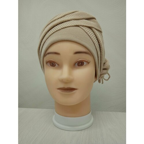 фото Шапка шапка женская объемная . шапка зимняя . берет из итальянского мериноса . "берет", размер 52, бежевый альфея