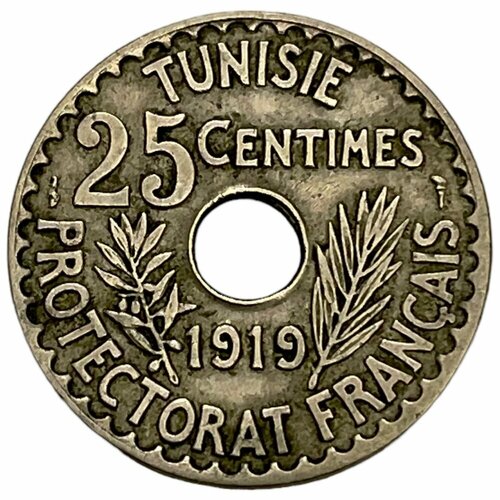 Тунис 25 сантимов 1919 г. (AH 1337) тунис 10 сантимов 1916 г ah 1334