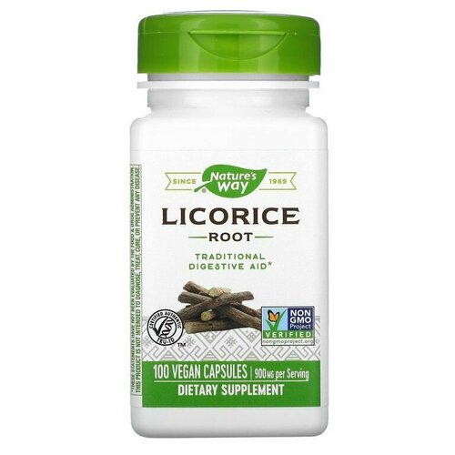 Корень солодки, 450 мг Nature's Way, Licorice Root 100 капсул