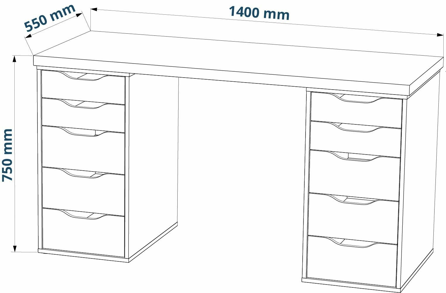 Стол письменный ГУД ЛАКК Ингар, 10 ящиков, 140х75х55 см, белый