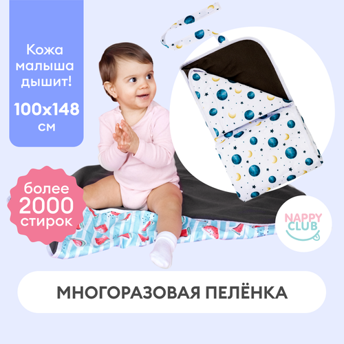 Впитывающая многоразовая пеленка NappyClub Планеты, размер 100x148