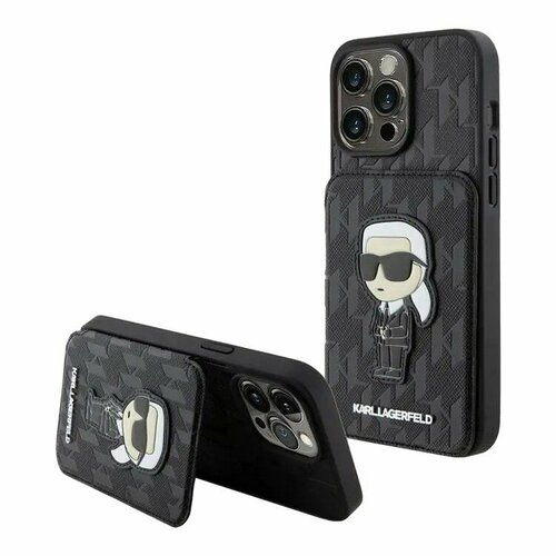 Karl Lagerfeld для iPhone 15 Pro чехол Cardslot Stand PU Saffiano Monogram NFT Karl Ikonik Hard Black karl lagerfeld для iphone 15 pro max чехол cardslot pu saffiano rsg 3d rubber logo hard black