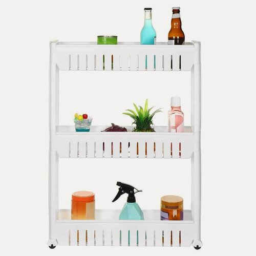 Изображение товара Этажерка органайзер выдвижная напольная "НашЪ", на колёсиках, 3 уровня, белая