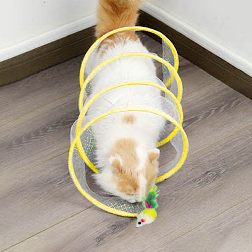 Игрушка для кошек тоннель пружинка желтая - фотография № 3