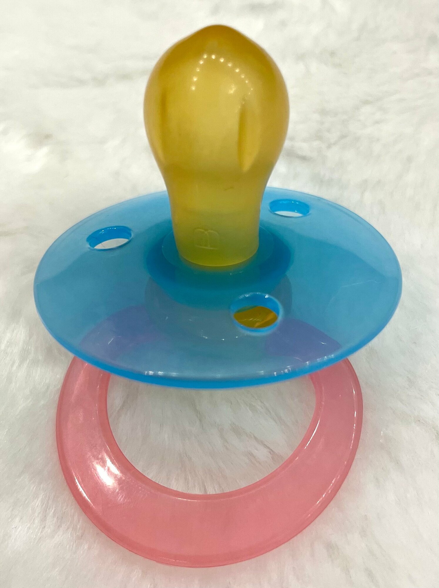 Соска-Пустышка для новорожденного латексная круглая Мой малыш №1 0-6месяцев прозрачная голубая с розовым колечком