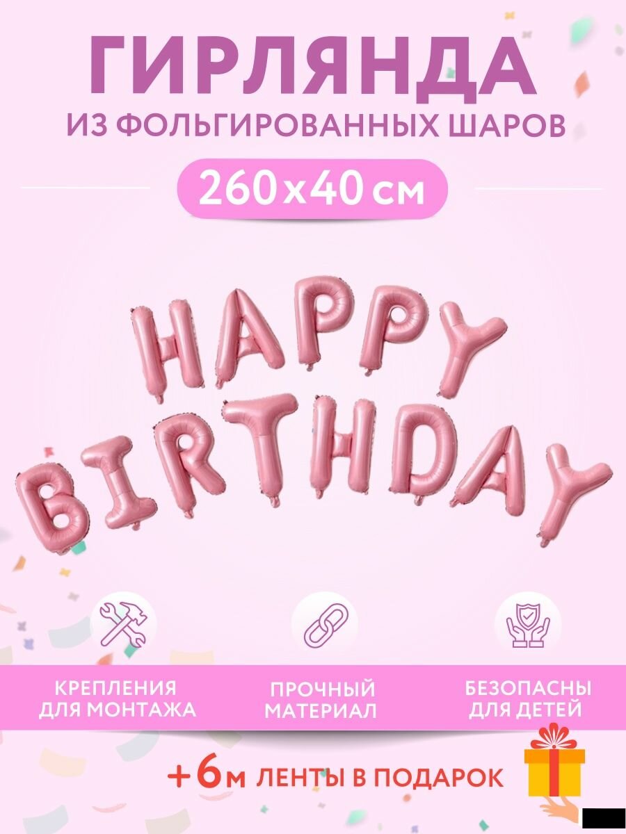 Набор фольгированных воздушных шаров буквы для фотозоны Happy Birthday С днем рождения