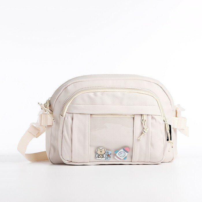 фото Сумка молодёжная со значками, 1 отд на молнии, н/к, белый 10175077