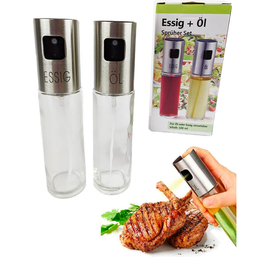 Распылитель/дозатор для масла и уксуса (2 шт по 100 мл), premium (металл + стекло)