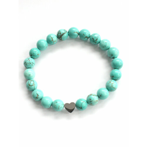 фото Браслет pechinoga design браслет из натурального камня с сердечком, металл, кварц розовый, размер 17 см, размер m, бирюзовый