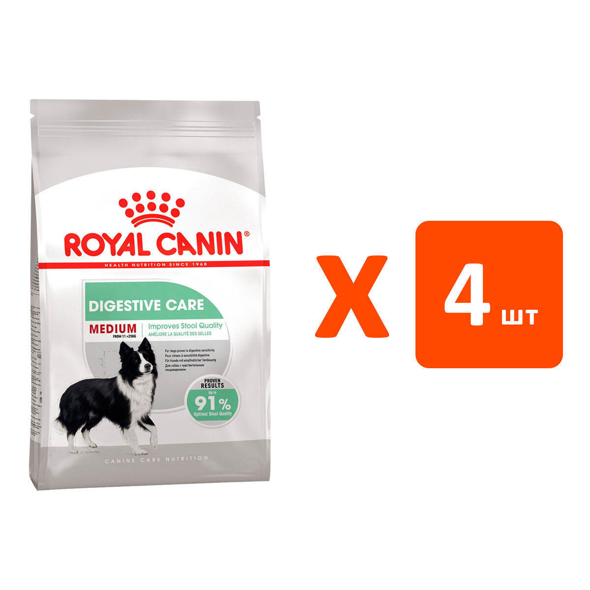 ROYAL CANIN MEDIUM DIGESTIVE CARE для взрослых собак средних пород для поддержания здоровья пищеварительной системы (3 кг х 4 шт)