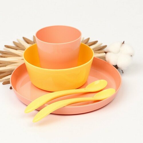Набор детской посуды Lalababy Follow Me (тарелка, миска, стаканчик, 2 ложки), цвет розовый набор детской посуды follow me тарелка миска стаканчик 2 ложки розовый жёлтый