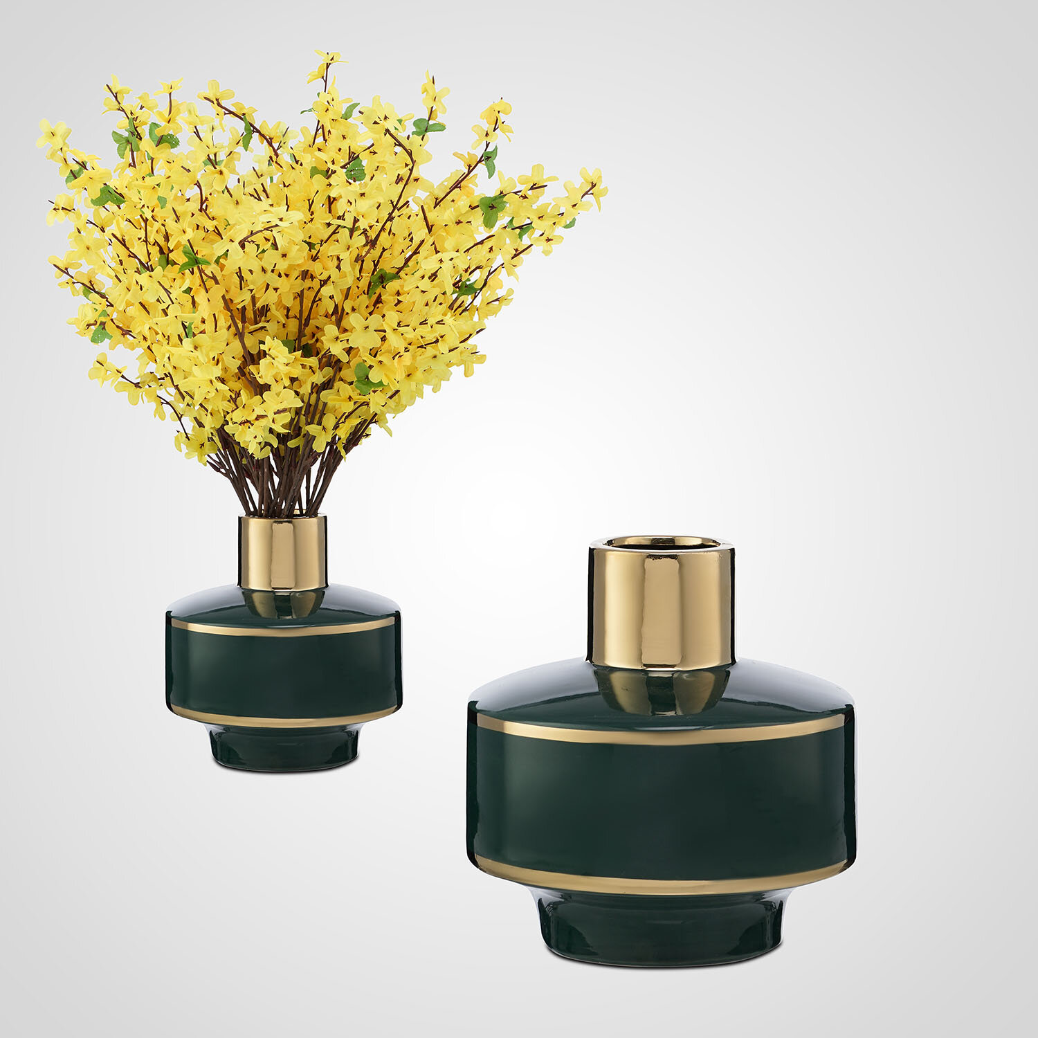 Интерьерная Керамическая Ваза-Бутылка 20 см. (Зеленый + Золотистый)