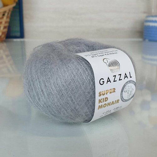 Пряжа SUPER KID MOHAIR (Gazzal), св. серый - 64438, 47% супер кидмохер, 31% тонк. мериносовая шерсть супервош, 22% полиамид, 6 мотков, 25 г, 237 м.