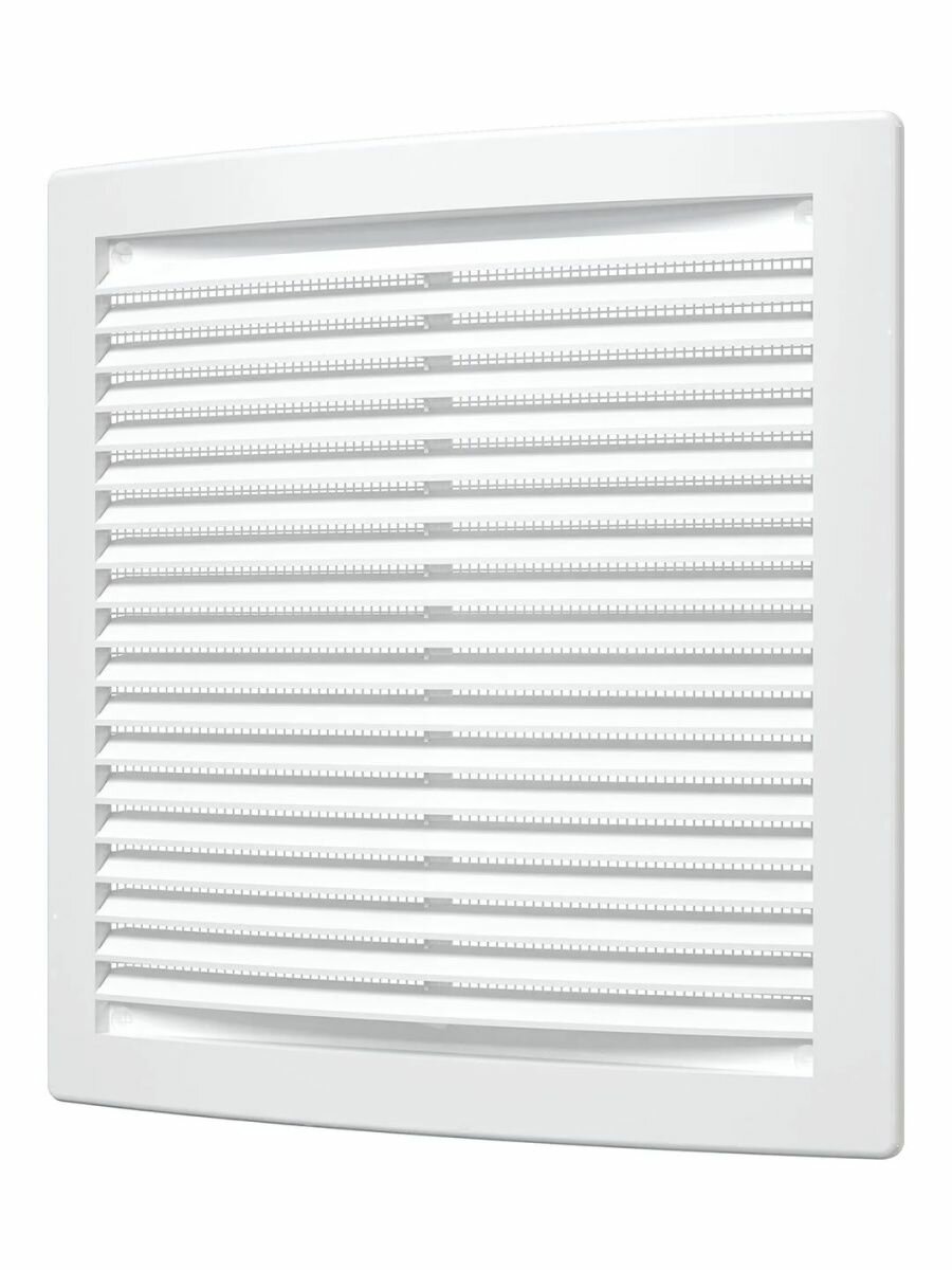 Решетка вентиляционная с сеткой 2020РЦ, 200x200 мм, в ванную, в туалет, на кухню, белый пластик, ERA — фото 1