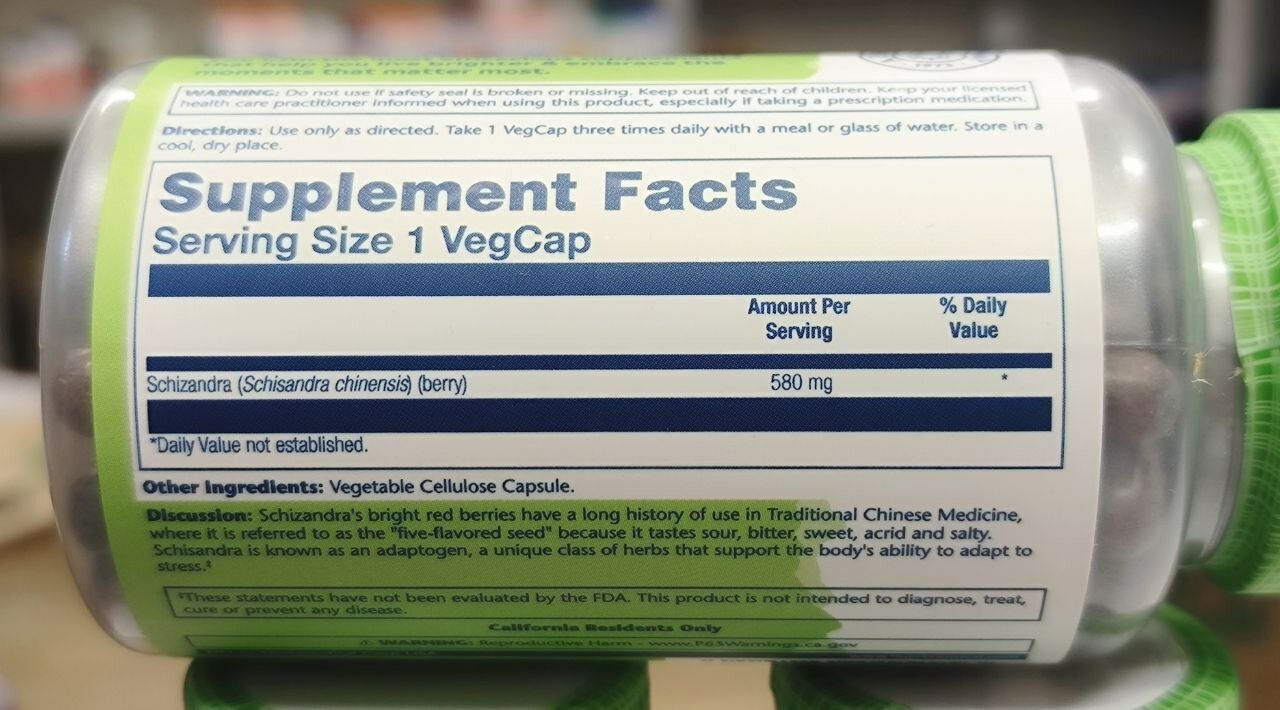 Лимонник Solaray Schizandra, 580 mg, 100 веганских капсул — фото 1