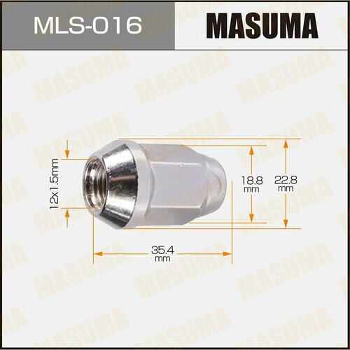 Гайка колеса M 12 x 1,5 конус с юбкой средняя под ключ 19 MASUMA MLS016 (10 шт)