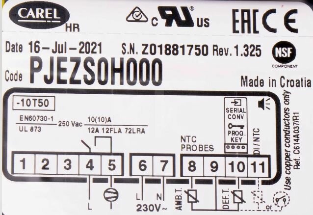 Терморегулятор CAREL PJEZ 230VAC (PJEZS0H000) без датчика NTC - фотография № 5