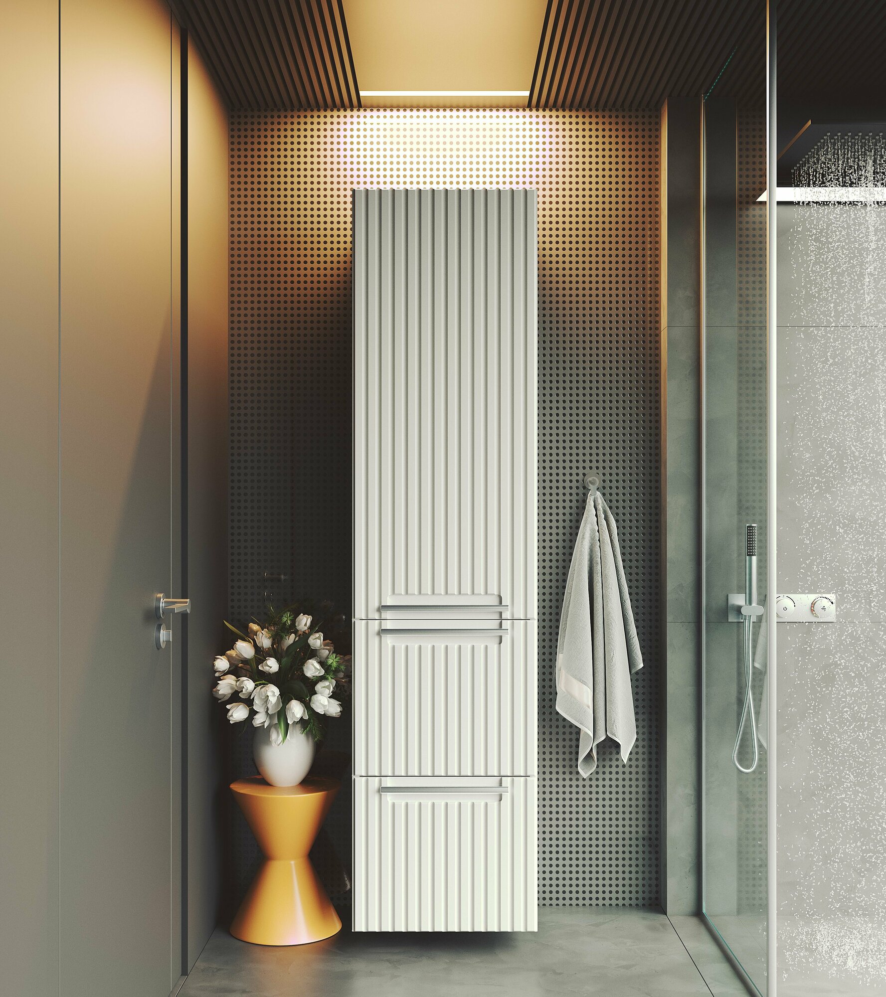 Шкаф-пенал аквакрафт Bella для ванной комнаты с ящиками, левый, подвесной, белый