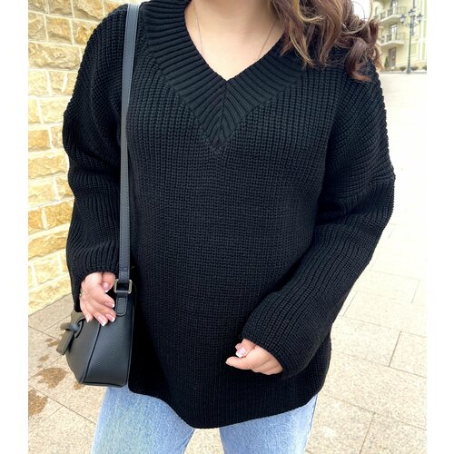 Свитер размер 44/52, черный синий однотонный свободный свитер klein женский свободный пуловер с круглым вырезом модный свитер в корейском стиле женский топ