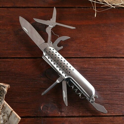 Нож швейцарский Фобос 7в1, рукоять с перфорацией, хром, снаряжение для туризма, для охоты многофункциональный складной нож 15 в 1 мультитул