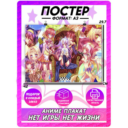 Аниме плакат Нет игры нет жизни на стену