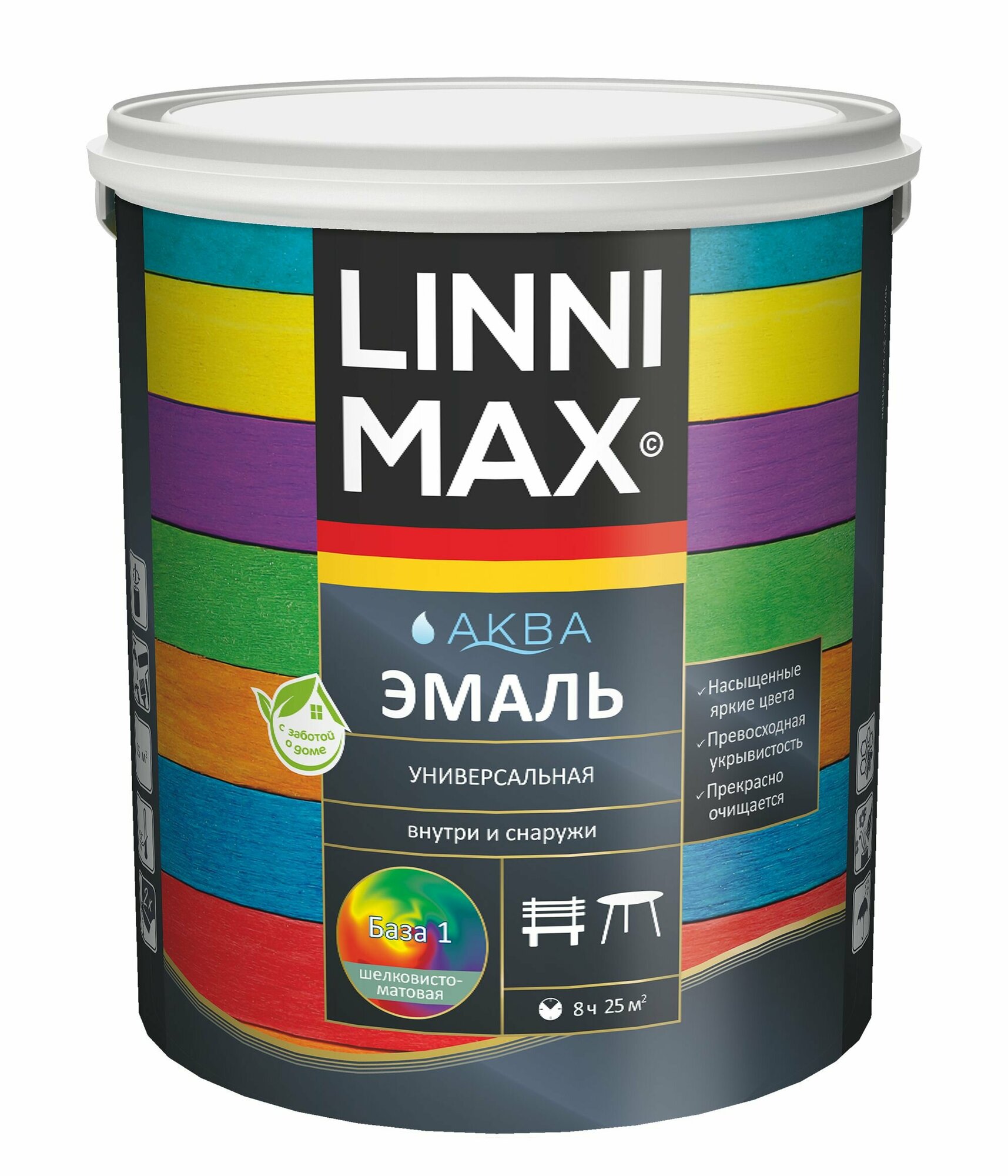 LINNIMAX (ALPINA) аква эмаль акриловая универсал атмосферостойкая для вн/нар шелк-мат база 1 2.5 л