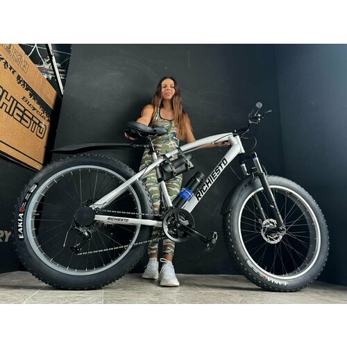 Велосипед фэтбайк Fatbike Richiesto 21s 26 Взрослый Подростковый Спортивный Вездеход Унисекс серебристый 3210000₽