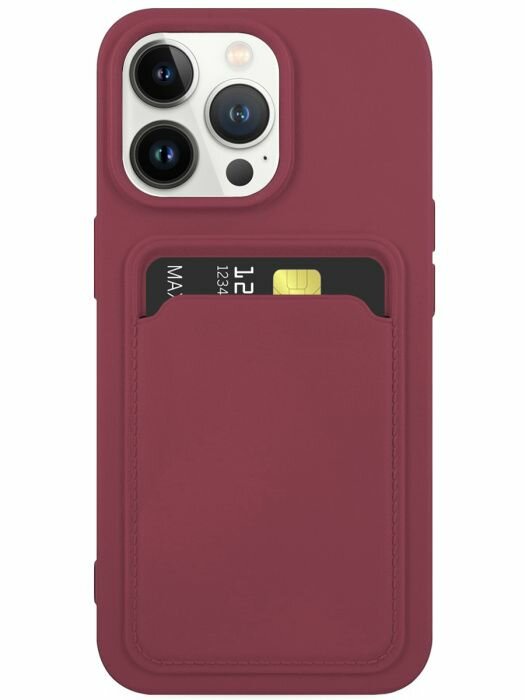 Чехол для IPhone 14 Pro Colored Card Case, Айфон 14 Про с карманом для карт силиконовый, цвет бордовый