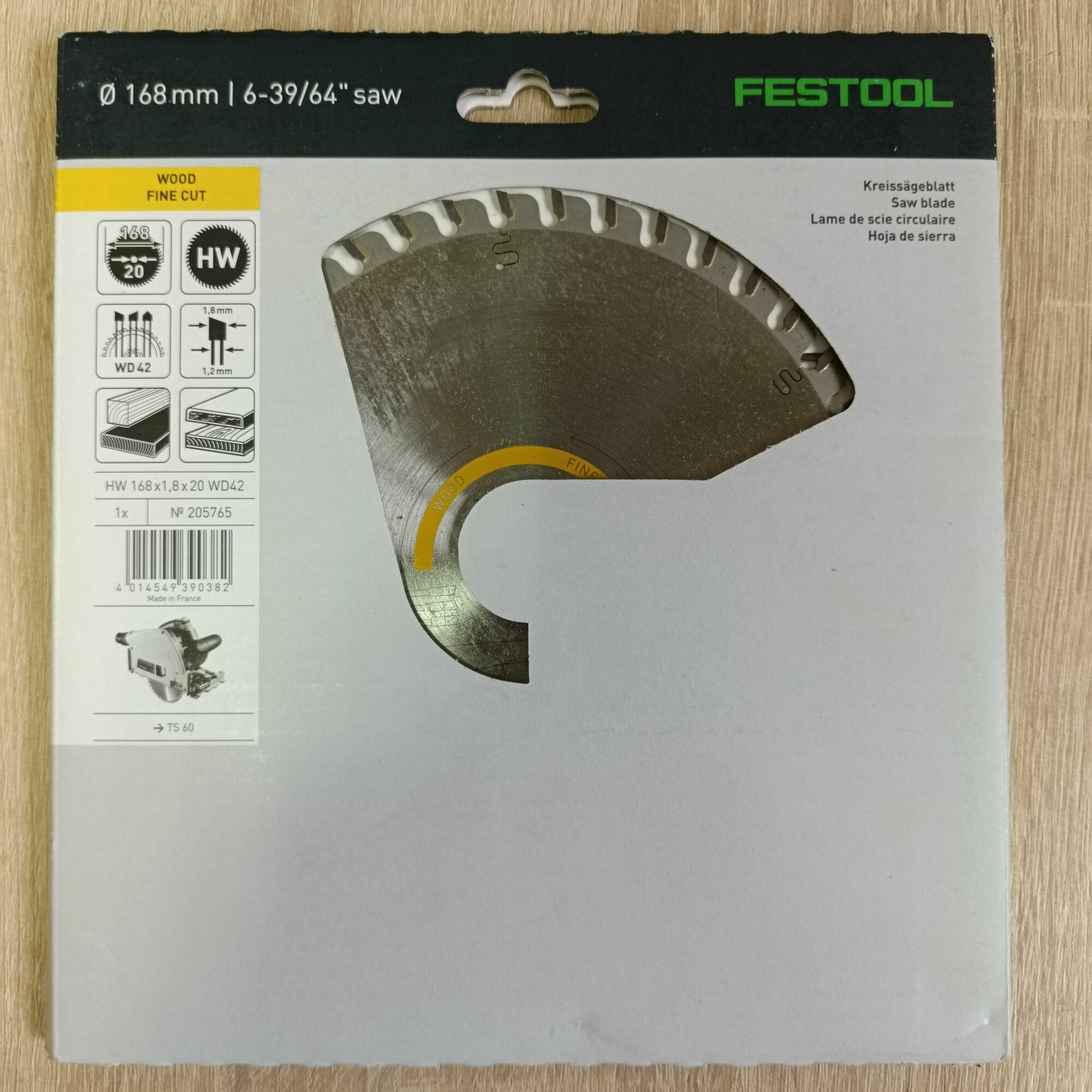 Диск пильный Festool WOOD FINE CUT HW 168x1,8x20 WD42 Фестул 205765