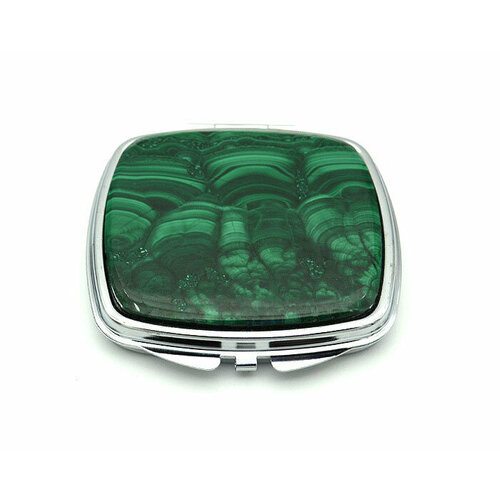 Зеркальце с малахитовым декором, серебристого цвета