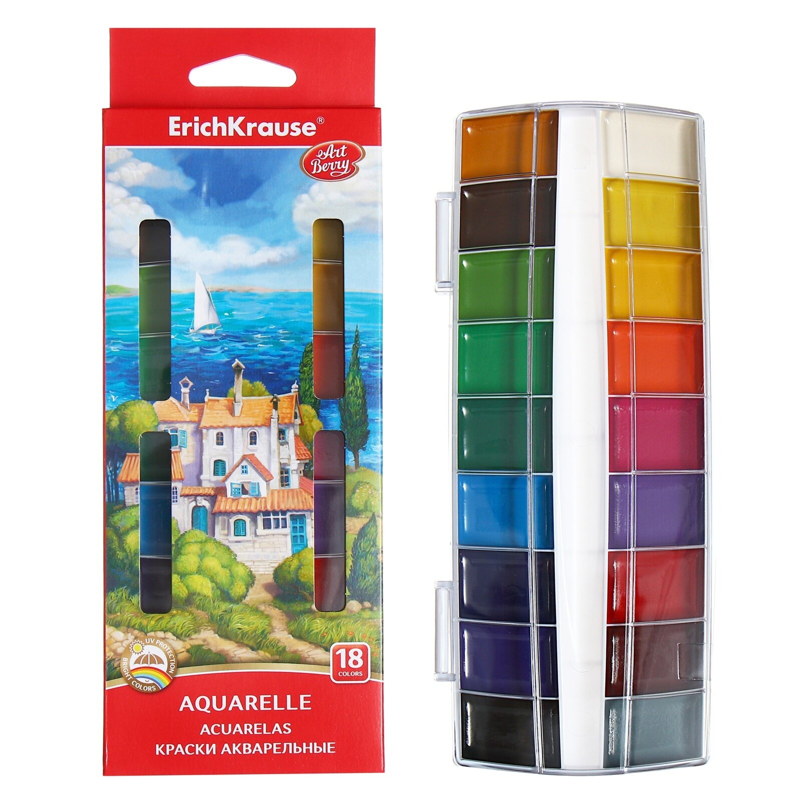 фото Акварель 18 цветов ErichKrause ArtBerry "Премиум", с УФ-защитой, с увеличенными кюветами XXL, пластик, европодвес, без кисти
