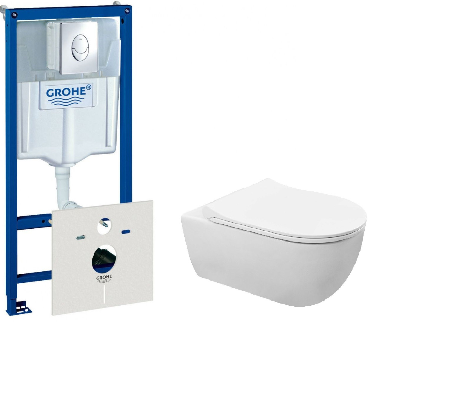 фото Комплект: Инсталляция Grohe Rapid SL 38721001 овал с прокладкой + Унитаз подвесной безободковый Azario Ferio 87565 с крышкой-сиденьем микролифт, белый