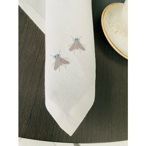 Комплект салфеток ULULA мухи (4 шт) полулен/вышивка