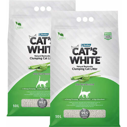 CAT'S WHITE ALOE VERA наполнитель комкующийся для туалета кошек с ароматом алоэ вера (10 + 10 л) van cat aloe vera наполнитель для кошек 100% натуральный комкующийся без пыли с ароматом алоэ вера 10 кг
