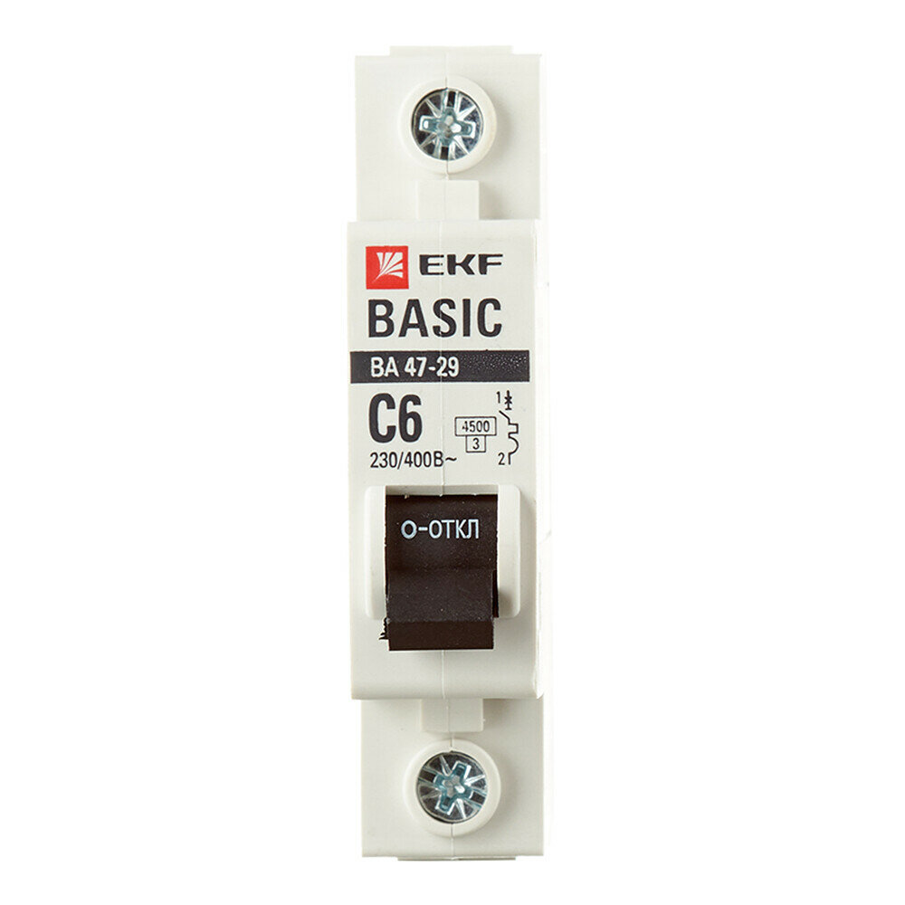 Автоматический выключатель EKF Basic ВА 47-29 1P 6А тип С 45 кА 660 В на DIN-рейку (mcb4729-1-06C)