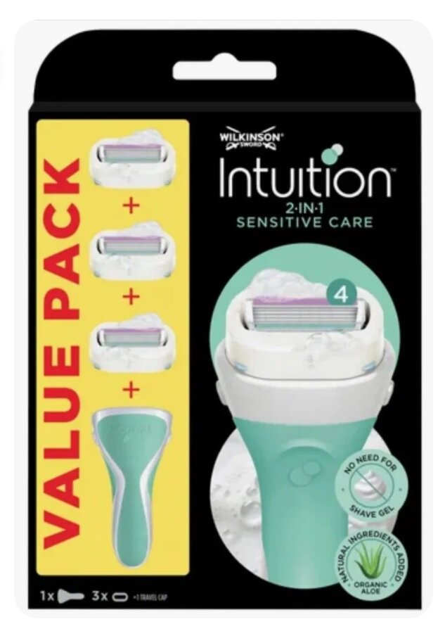 Wilkinson Sword / Schick Intuition Sensitive / Бритвенный женский станок с 3-мя сменными кассетами.