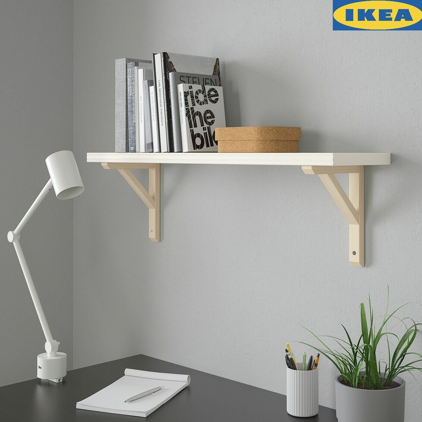 фото IKEA полка настенная BERGSHULT/SANDSHULT, 80х20х2.5 см, полка -1 шт. кронштейн массив осины 2 шт.